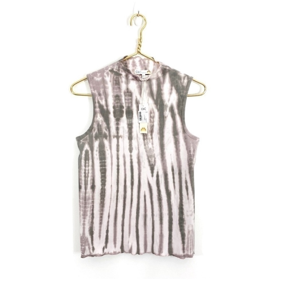 C & C California Tie Dye Mock Neck Sleeveless Tank Top Shirt Boho